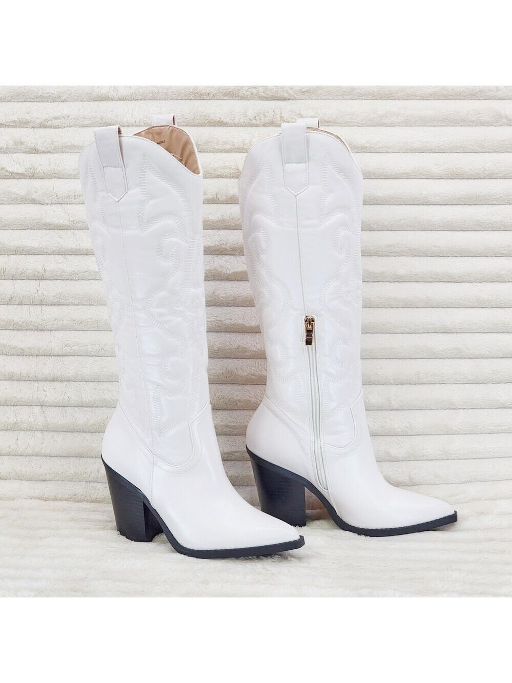 NIB Electric Cowboy White Matte Western Knee High Cowgirl Boots Pearl